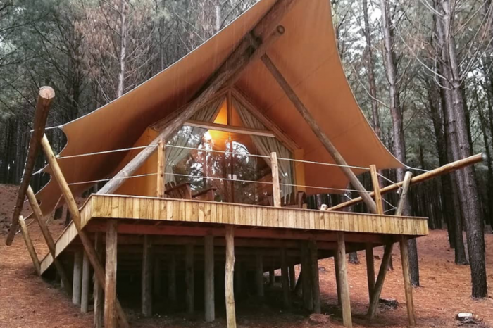 Vista de um glamping. Glamping em São Francisco de Paula, no Rio Grande do Sul.
